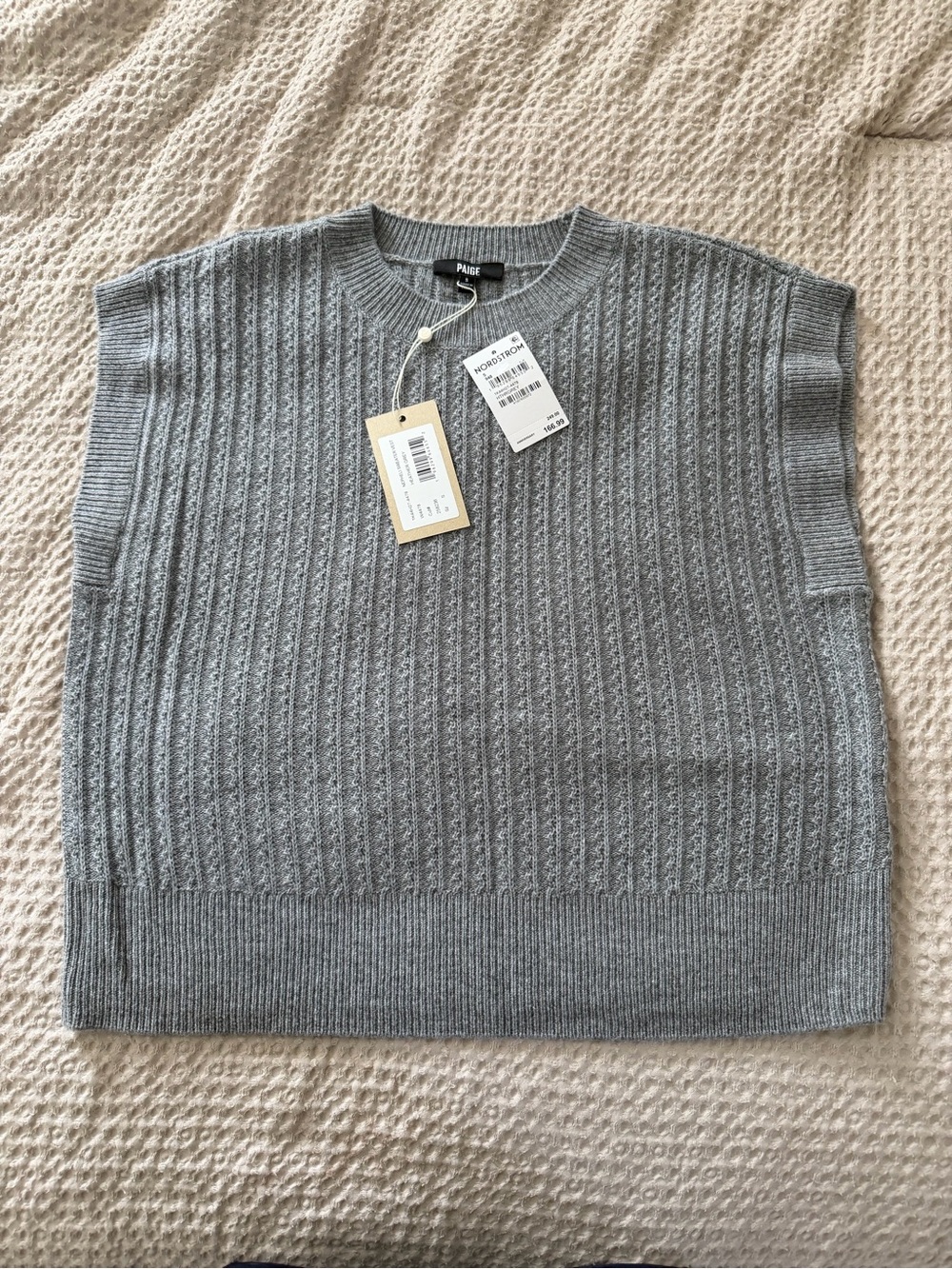 PAIGE Light Gray Ribbed Crewneck Sweater Vest